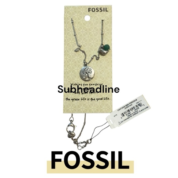 ➦Fossil Silver Necklace with Green Accents - Picture 1 of 5